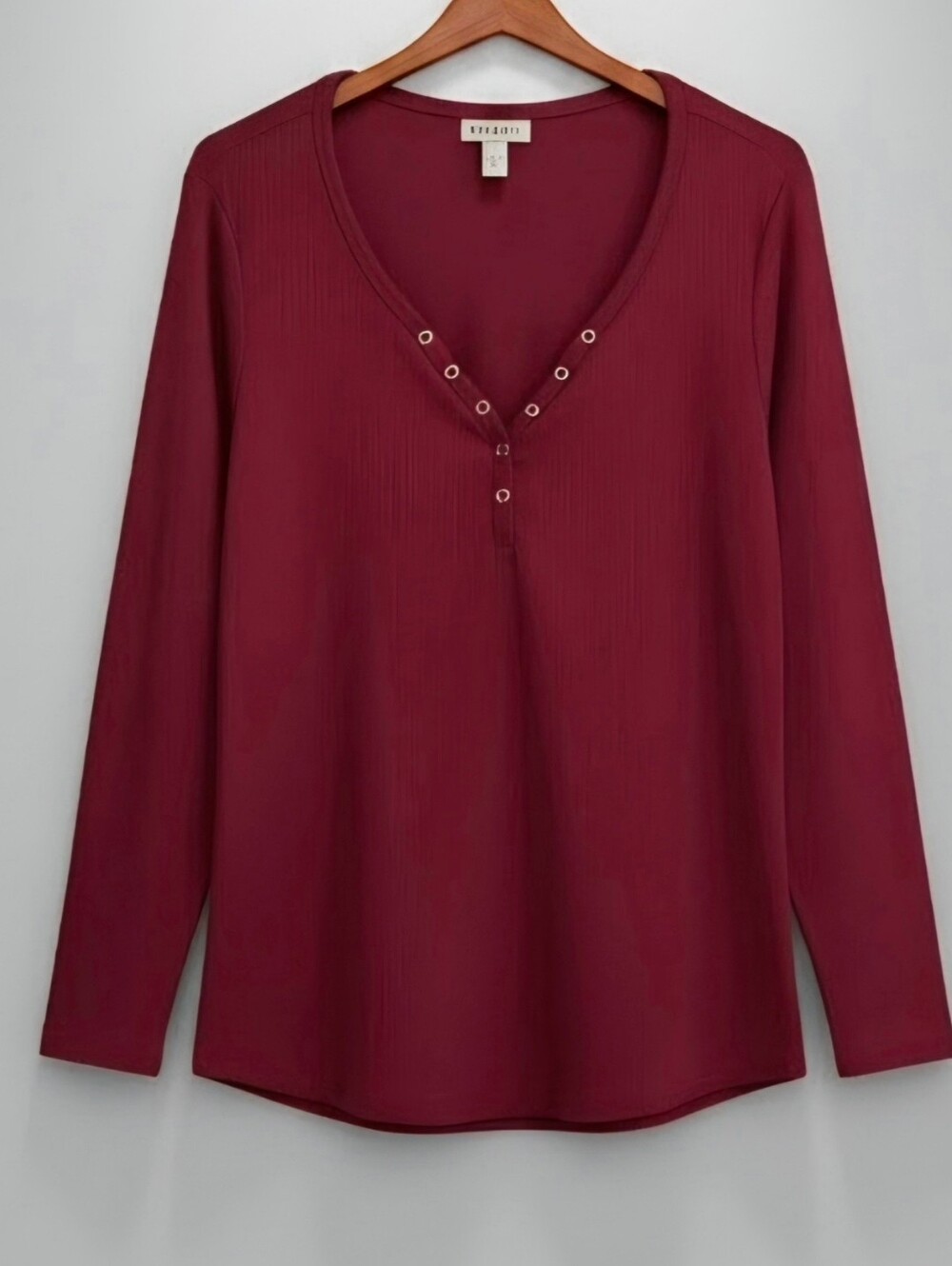 Effortless V-Neck Long Sleeve Top — Burgundy